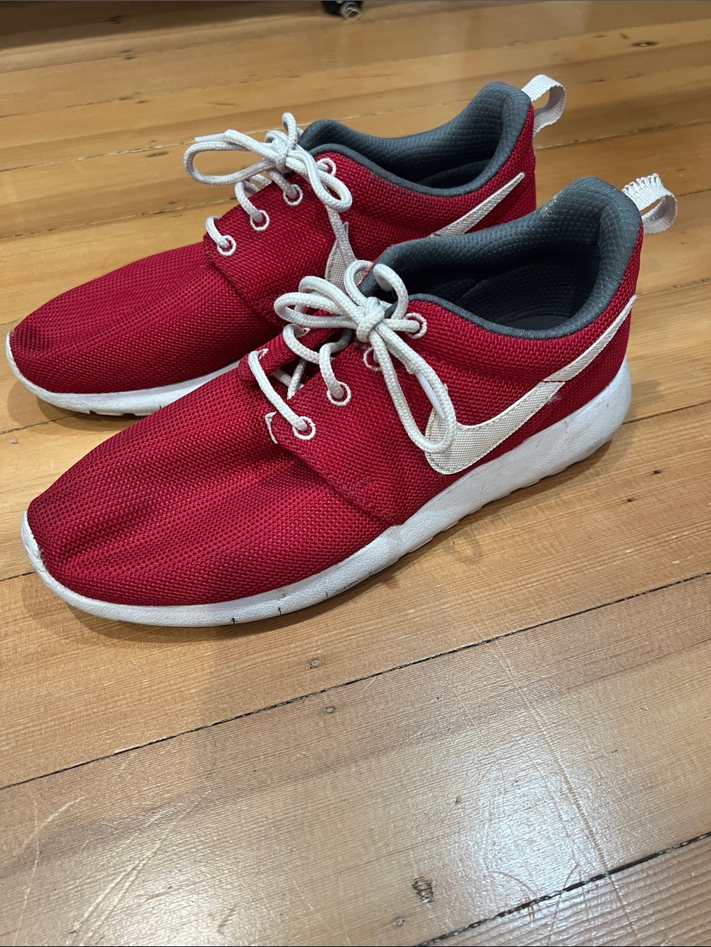 Nike Red Roche Sneakers with White Swoosh and Laces